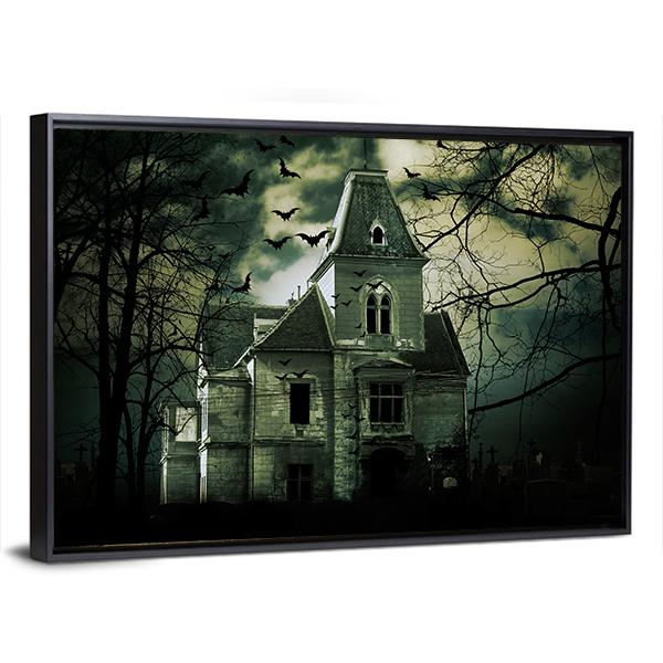 Haunted House Canvas Wall Art-3 Horizontal-Gallery Wrap-25" x 16"-Tiaracle