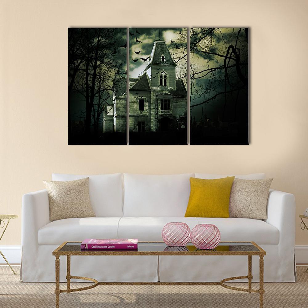 Haunted House Canvas Wall Art-3 Horizontal-Gallery Wrap-37" x 24"-Tiaracle