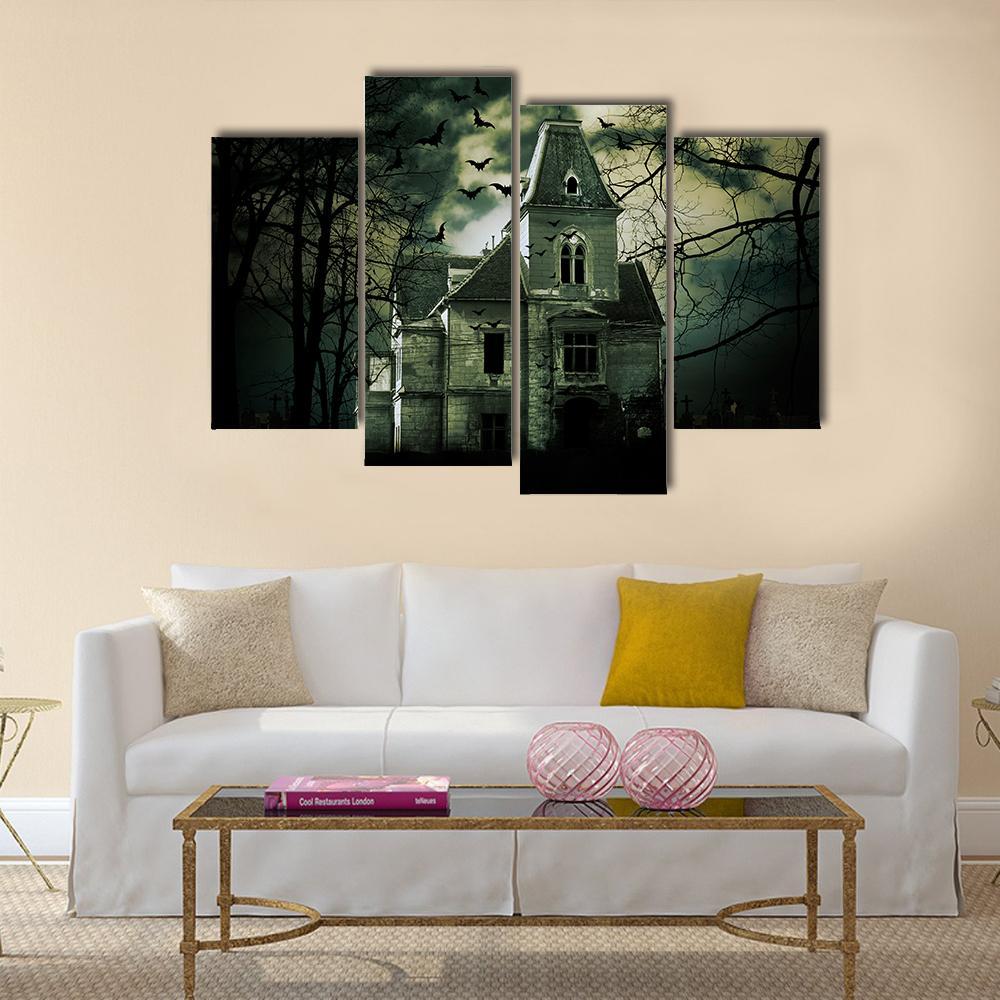 Haunted House Canvas Wall Art-4 Pop-Gallery Wrap-50" x 32"-Tiaracle