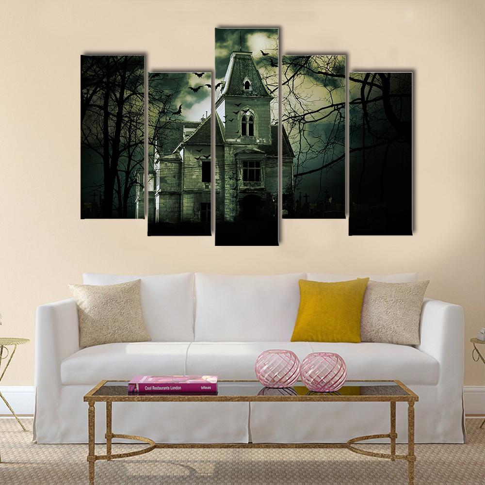 Haunted House Canvas Wall Art-5 Pop-Gallery Wrap-47" x 32"-Tiaracle