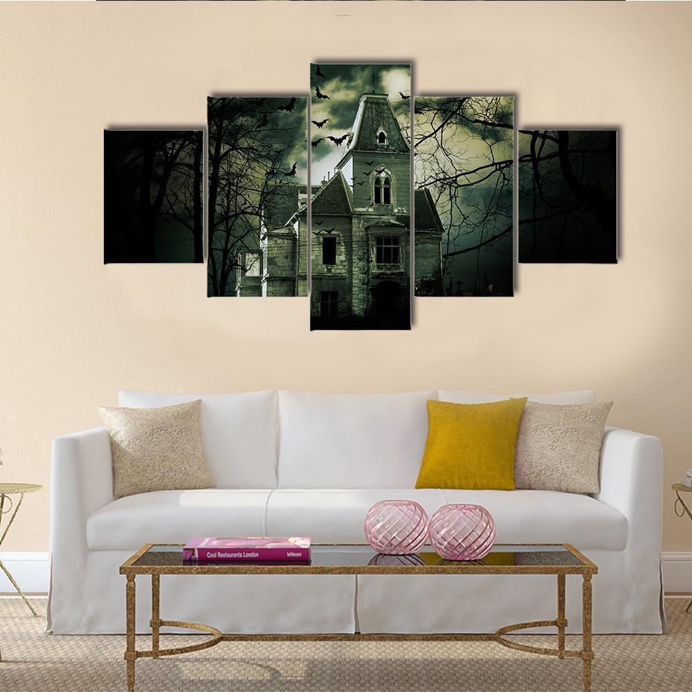 Haunted House Canvas Wall Art-5 Star-Gallery Wrap-62" x 32"-Tiaracle