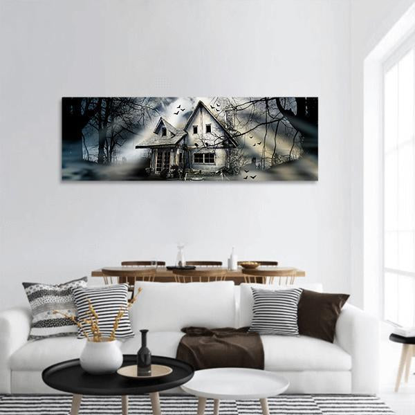 Old Haunted House Panoramic Canvas Wall Art-3 Piece-25" x 08"-Tiaracle
