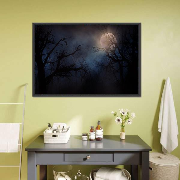 Haunted Trees Under Moon Canvas Wall Art-1 Piece-Floating Frame-24" x 16"-Tiaracle