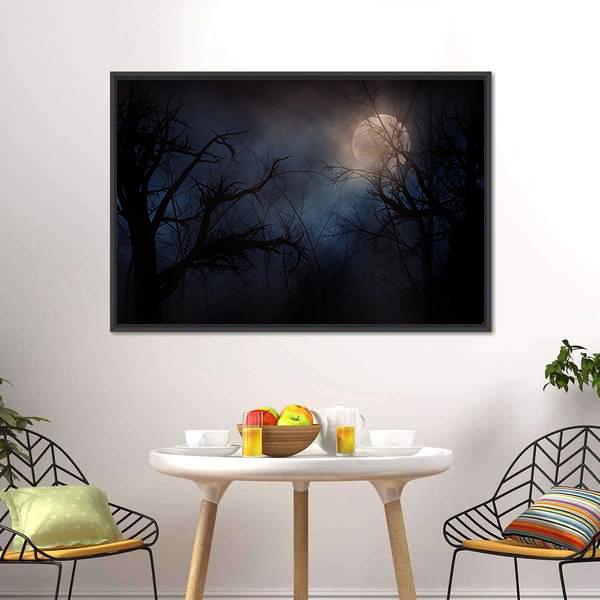 Haunted Trees Under Moon Canvas Wall Art-3 Horizontal-Gallery Wrap-25" x 16"-Tiaracle