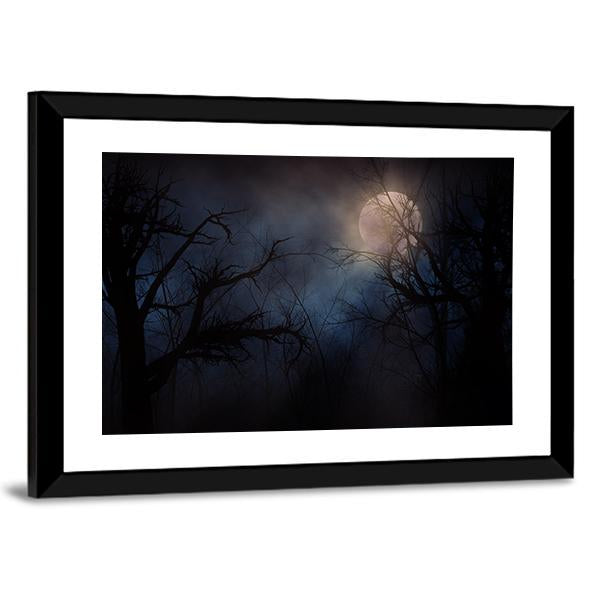 Haunted Trees Under Moon Canvas Wall Art-3 Horizontal-Gallery Wrap-25" x 16"-Tiaracle