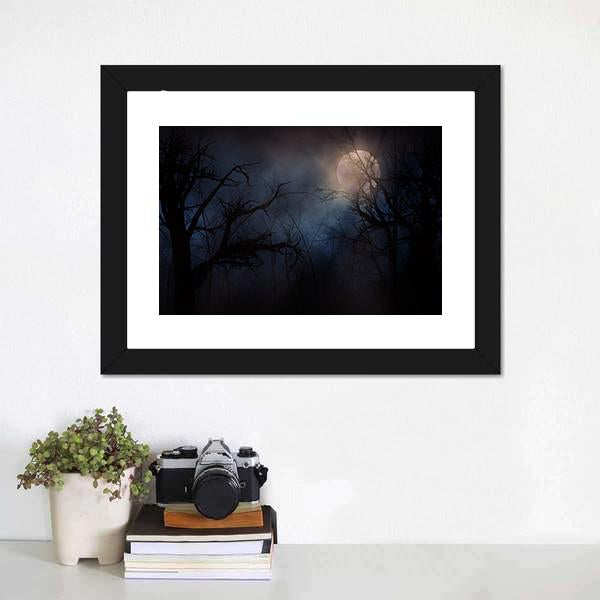 Haunted Trees Under Moon Canvas Wall Art-1 Piece-Framed Print-20" x 16"-Tiaracle