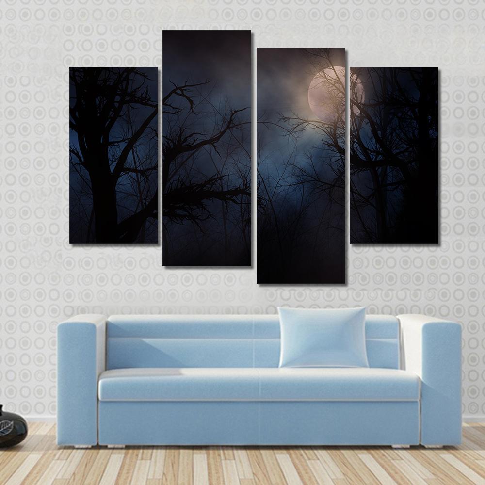 Haunted Trees Under Moon Canvas Wall Art-4 Pop-Gallery Wrap-50&quot; x 32&quot;-Tiaracle