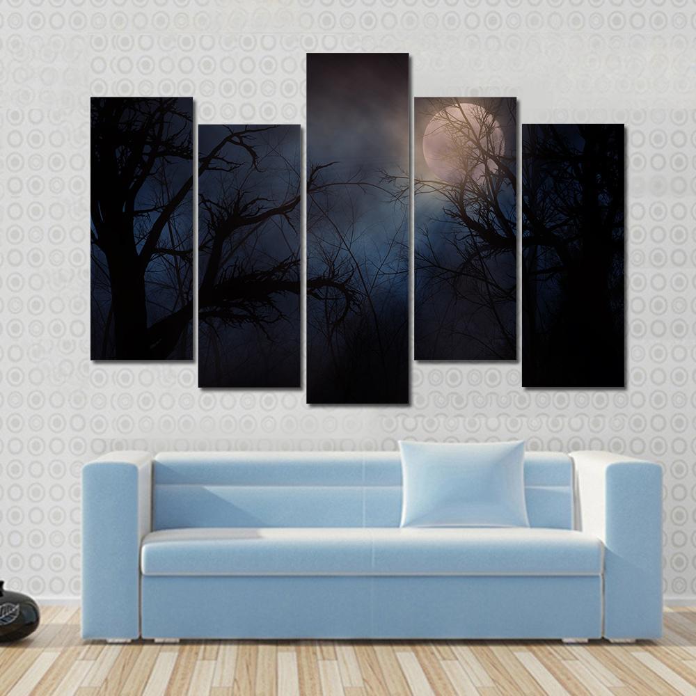 Haunted Trees Under Moon Canvas Wall Art-5 Pop-Gallery Wrap-47" x 32"-Tiaracle