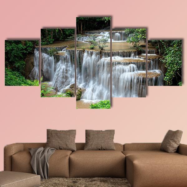 Huai Mae Khamin Waterfalls Canvas Wall Art-5 Star-Gallery Wrap-62" x 32"-Tiaracle