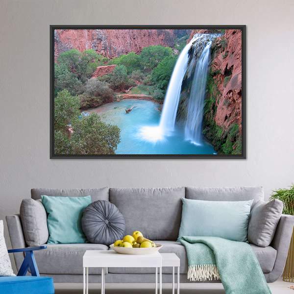 Havasu Falls In Arizona Canvas Wall Art-3 Horizontal-Gallery Wrap-25" x 16"-Tiaracle