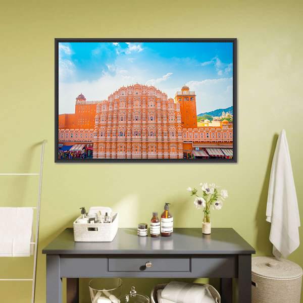 Hawa Mahal In Jaipur Canvas Wall Art-1 Piece-Floating Frame-24" x 16"-Tiaracle