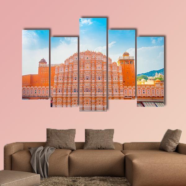 Hawa Mahal In Jaipur Canvas Wall Art-5 Pop-Gallery Wrap-47" x 32"-Tiaracle