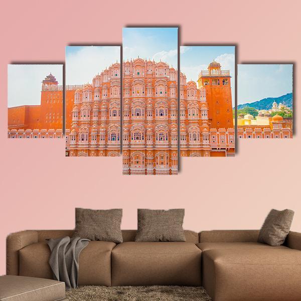 Hawa Mahal In Jaipur Canvas Wall Art-5 Star-Gallery Wrap-62" x 32"-Tiaracle