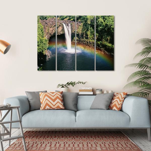 Hawaii Rainbow Falls Canvas Wall Art-4 Horizontal-Gallery Wrap-34" x 24"-Tiaracle
