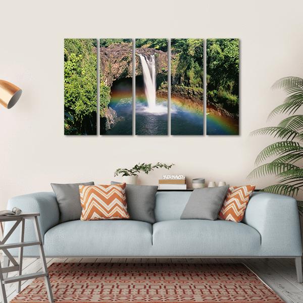 Hawaii Rainbow Falls Canvas Wall Art-5 Horizontal-Gallery Wrap-22" x 12"-Tiaracle