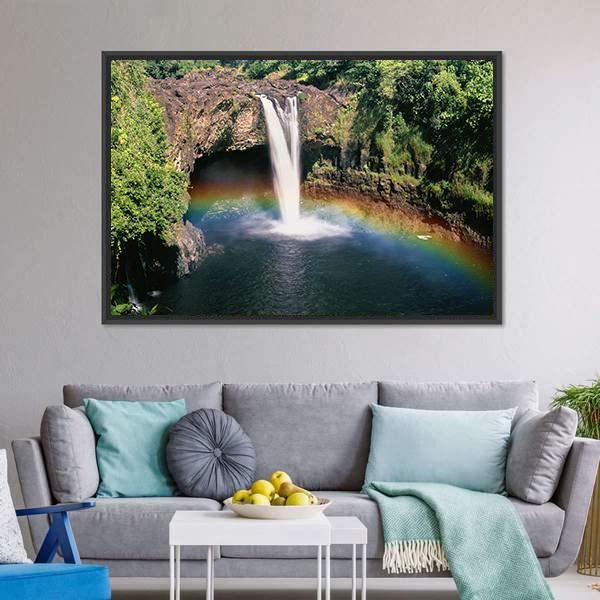 Hawaii Rainbow Falls Vertical Canvas Wall Art-3 Vertical-Gallery Wrap-12" x 25"-Tiaracle
