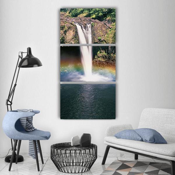 Hawaii Rainbow Falls Vertical Canvas Wall Art-3 Vertical-Gallery Wrap-12" x 25"-Tiaracle