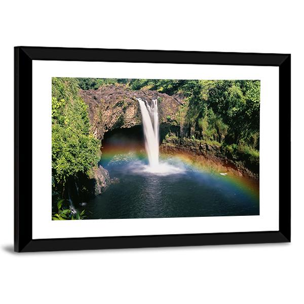 Hawaii Rainbow Falls Vertical Canvas Wall Art-3 Vertical-Gallery Wrap-12" x 25"-Tiaracle
