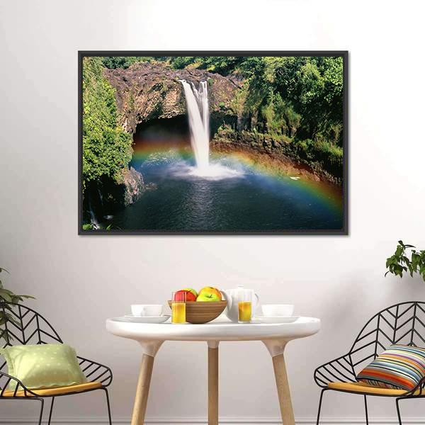 Hawaii Rainbow Falls Vertical Canvas Wall Art-3 Vertical-Gallery Wrap-12" x 25"-Tiaracle
