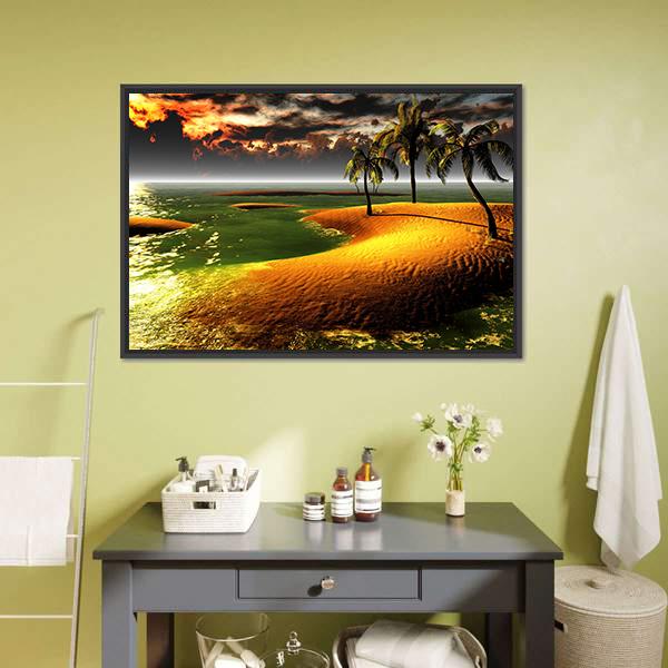 Hawaiian Sunset In Tropical Paradise Canvas Wall Art-1 Piece-Floating Frame-36" x 24"-Tiaracle