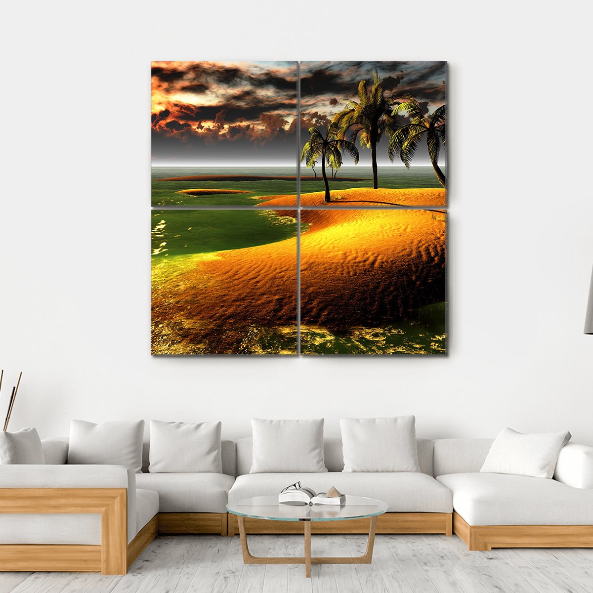 Hawaiian Sunset In Tropical Paradise Canvas Wall Art-4 Square-Gallery Wrap-17" x 17"-Tiaracle