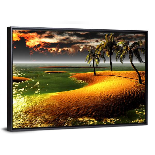 Hawaiian Sunset In Tropical Paradise Canvas Wall Art-5 Horizontal-Gallery Wrap-22" x 12"-Tiaracle