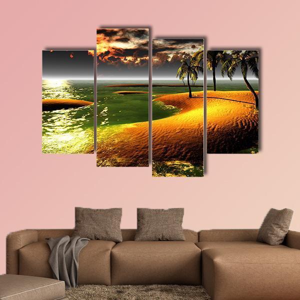 Hawaiian Sunset In Tropical Paradise Canvas Wall Art-4 Pop-Gallery Wrap-50" x 32"-Tiaracle