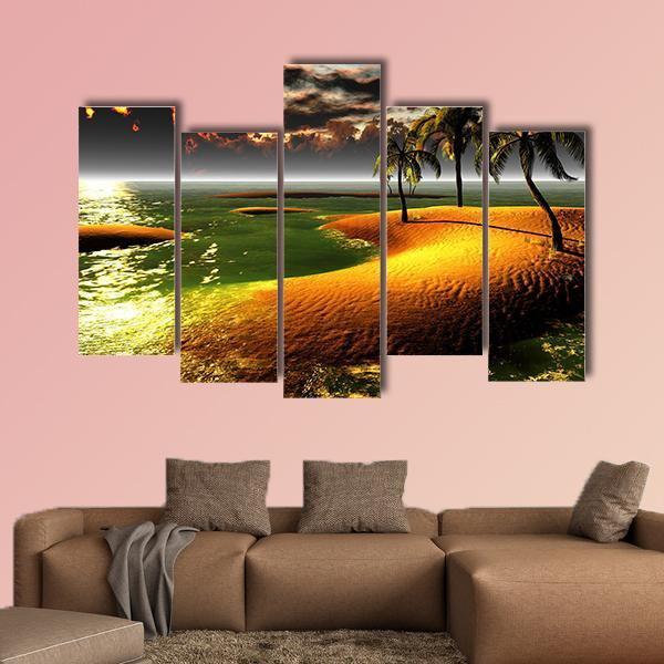 Hawaiian Sunset In Tropical Paradise Canvas Wall Art-5 Pop-Gallery Wrap-47" x 32"-Tiaracle