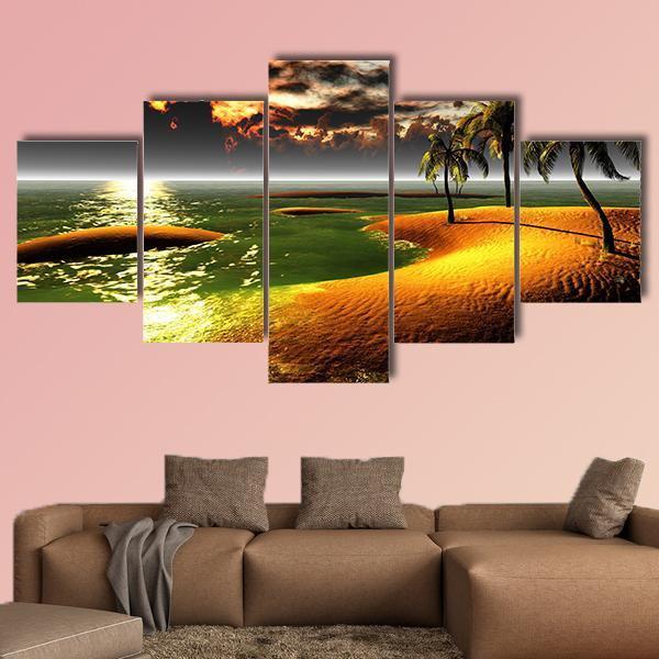 Hawaiian Sunset In Tropical Paradise Canvas Wall Art-5 Star-Gallery Wrap-62" x 32"-Tiaracle