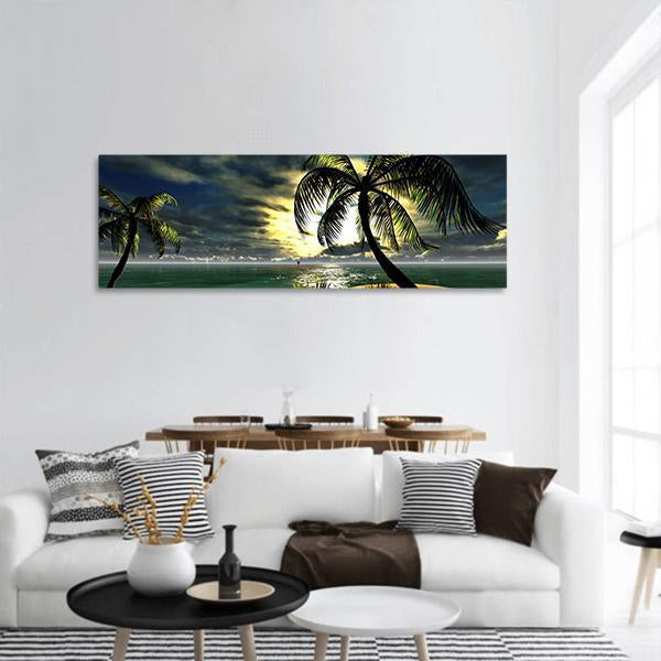 Sunset In Tropical Paradise Panoramic Canvas Wall Art-3 Piece-25" x 08"-Tiaracle