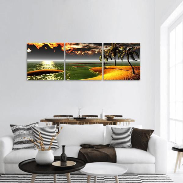 Hawaiian Sunset In Tropical Paradise Panoramic Canvas Wall Art-3 Piece-25" x 08"-Tiaracle