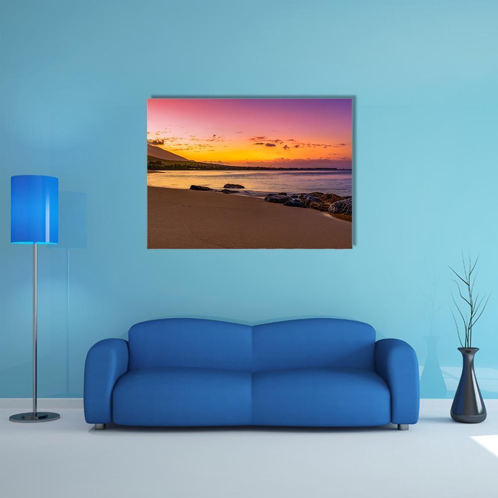 Hawaiian Sunset On Beach Canvas Wall Art-5 Horizontal-Gallery Wrap-22" x 12"-Tiaracle