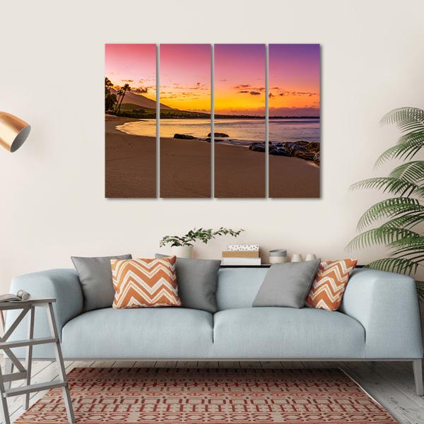 Hawaiian Sunset On Beach Canvas Wall Art-4 Horizontal-Gallery Wrap-34" x 24"-Tiaracle