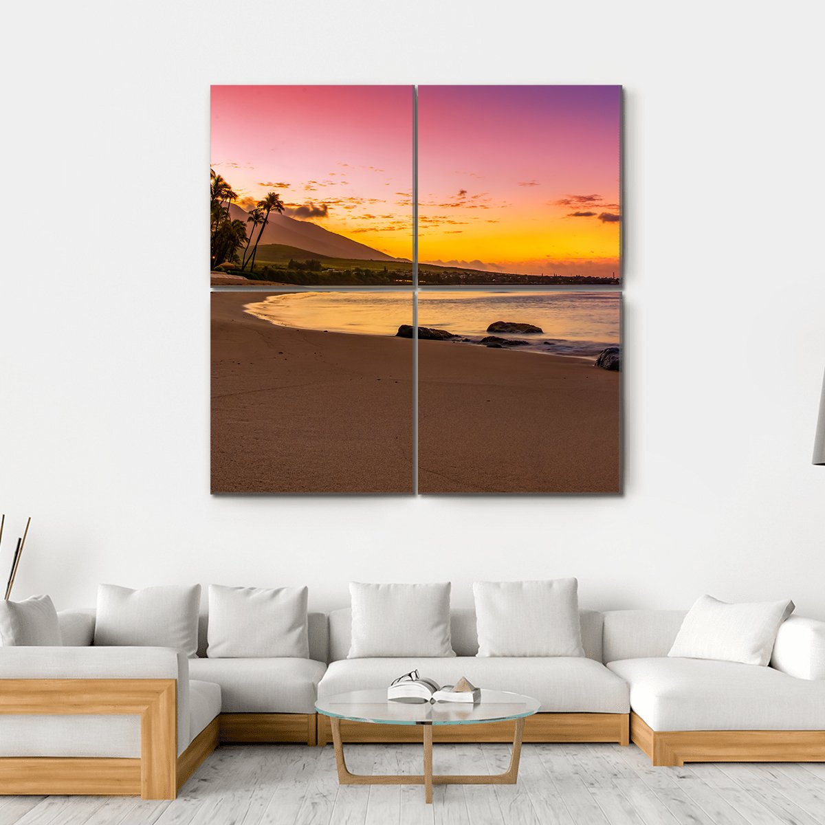 Hawaiian Sunset On Beach Canvas Wall Art-4 Square-Gallery Wrap-17" x 17"-Tiaracle