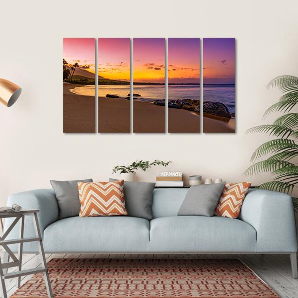 Hawaiian Sunset On Beach Canvas Wall Art-5 Horizontal-Gallery Wrap-22" x 12"-Tiaracle