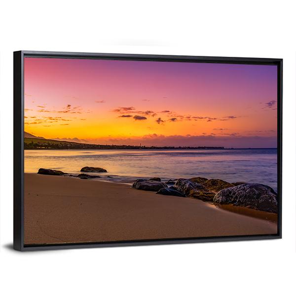 Hawaiian Sunset On Beach Canvas Wall Art-3 Horizontal-Gallery Wrap-25" x 16"-Tiaracle