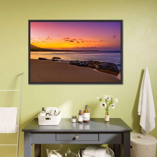 Hawaiian Sunset On Beach Canvas Wall Art-1 Piece-Floating Frame-24" x 16"-Tiaracle
