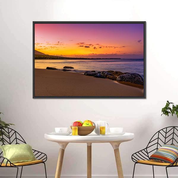 Hawaiian Sunset On Beach Canvas Wall Art-3 Horizontal-Gallery Wrap-25" x 16"-Tiaracle