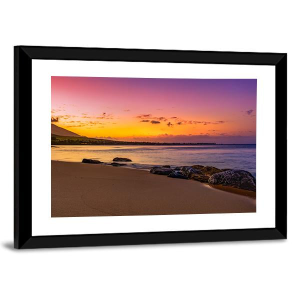 Hawaiian Sunset On Beach Canvas Wall Art-3 Horizontal-Gallery Wrap-25" x 16"-Tiaracle