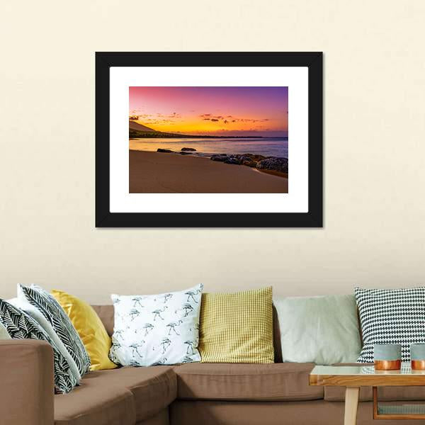 Hawaiian Sunset On Beach Canvas Wall Art-3 Horizontal-Gallery Wrap-25" x 16"-Tiaracle