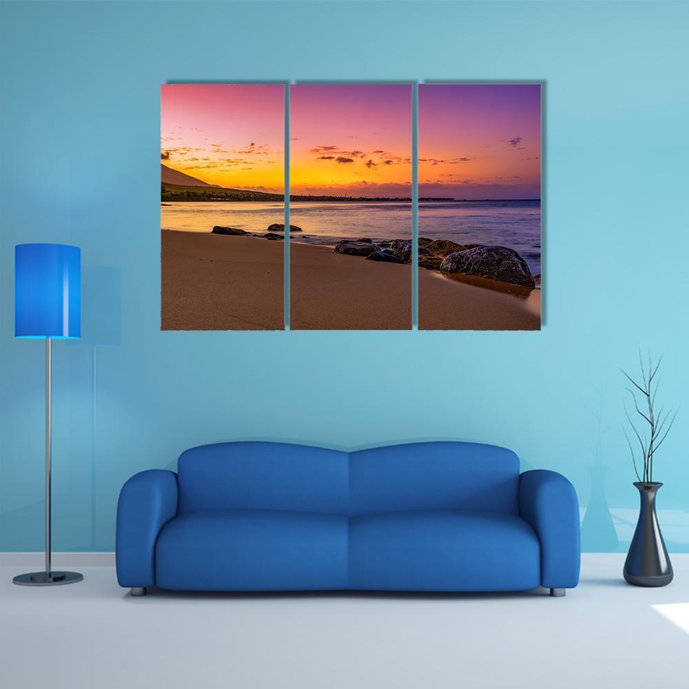 Hawaiian Sunset On Beach Canvas Wall Art-3 Horizontal-Gallery Wrap-37" x 24"-Tiaracle
