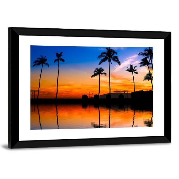 Hawaiian Sunset With Palm Trees Canvas Wall Art-3 Horizontal-Gallery Wrap-25" x 16"-Tiaracle