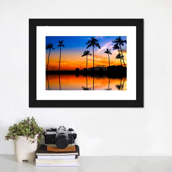 Hawaiian Sunset With Palm Trees Canvas Wall Art-1 Piece-Framed Print-20" x 16"-Tiaracle