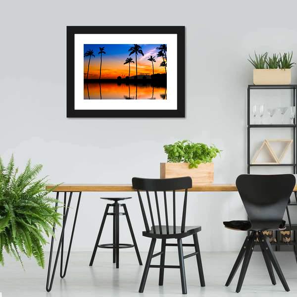 Hawaiian Sunset With Palm Trees Canvas Wall Art-3 Horizontal-Gallery Wrap-25" x 16"-Tiaracle