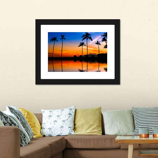 Hawaiian Sunset With Palm Trees Canvas Wall Art-3 Horizontal-Gallery Wrap-25" x 16"-Tiaracle