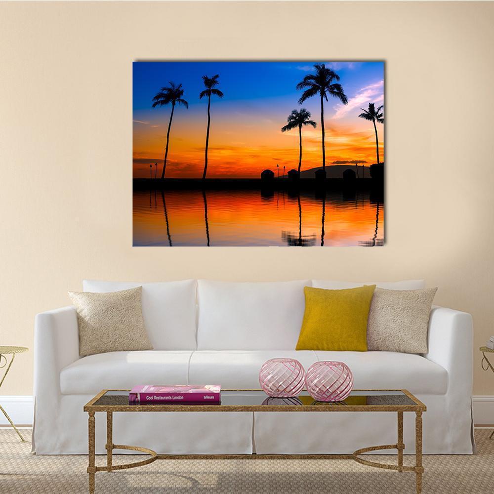 Hawaiian Sunset With Palm Trees Canvas Wall Art-1 Piece-Gallery Wrap-48" x 32"-Tiaracle