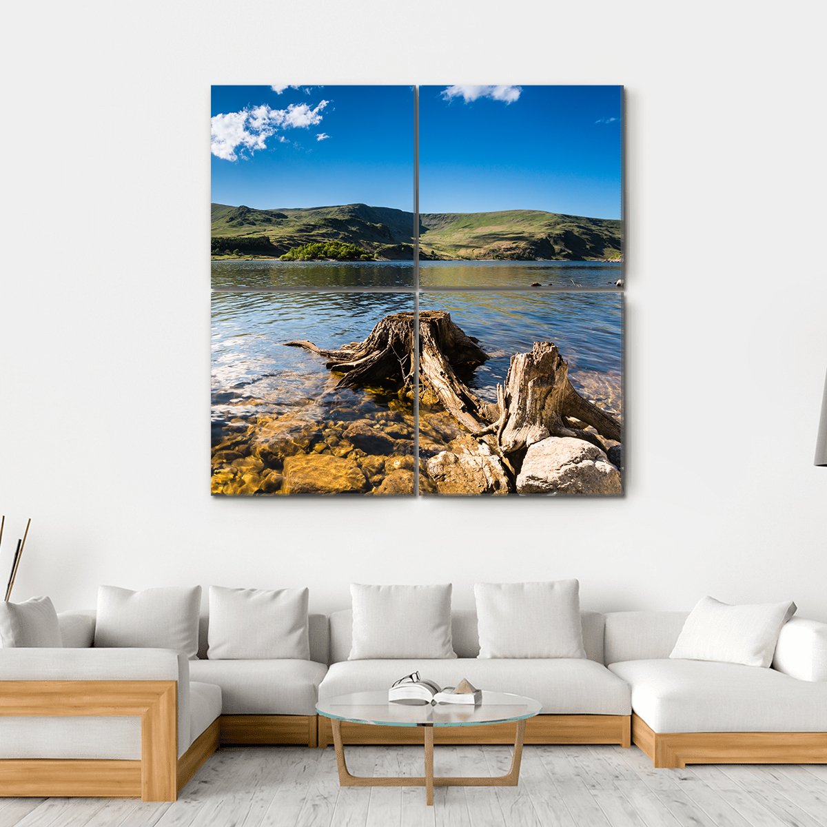 Haweswater Reservoir With Old Tree Canvas Wall Art-4 Square-Gallery Wrap-17" x 17"-Tiaracle