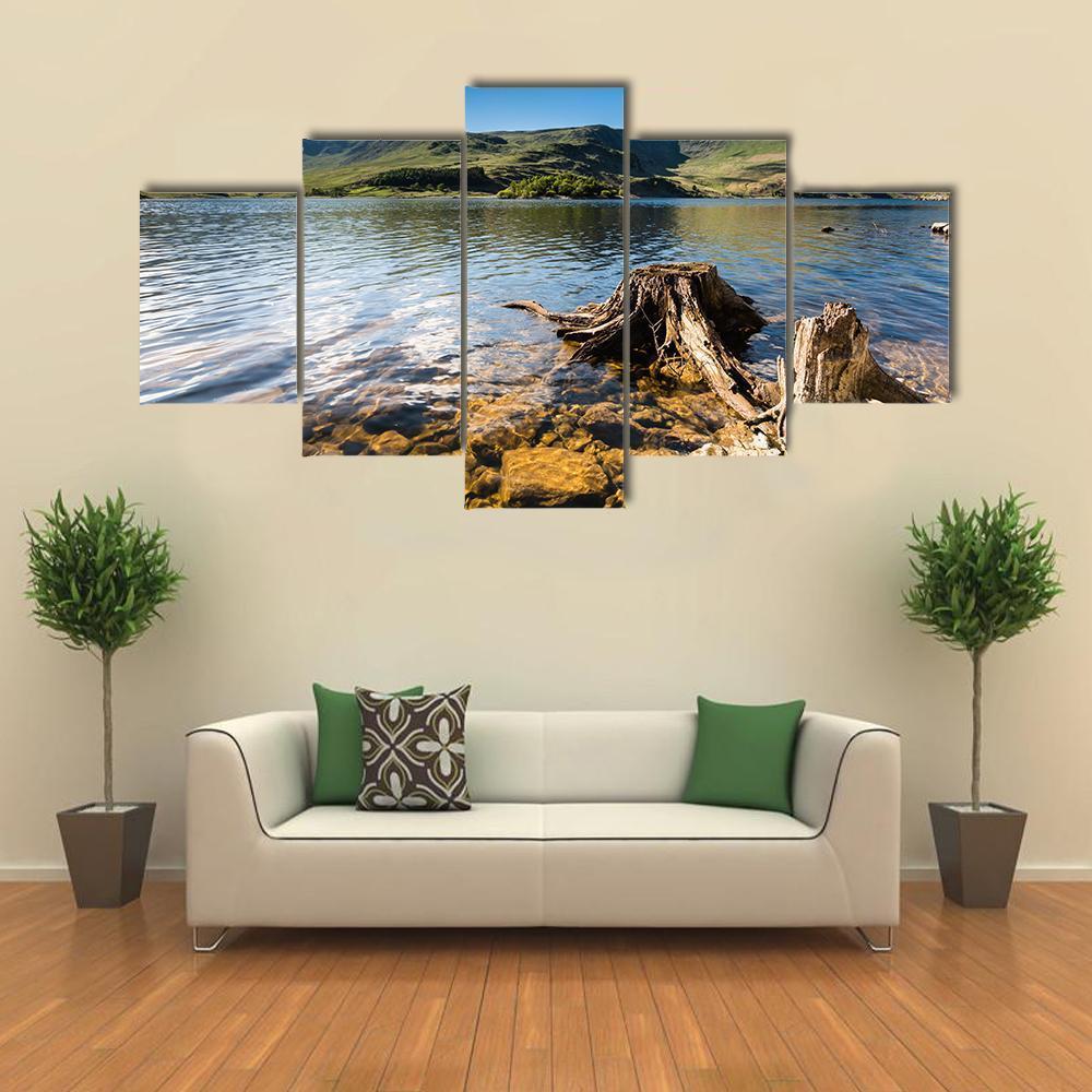 Haweswater Reservoir With Old Tree Canvas Wall Art-5 Star-Gallery Wrap-62" x 32"-Tiaracle