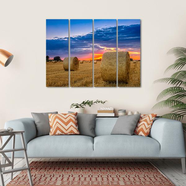 Hay Bale In Field Canvas Wall Art-4 Horizontal-Gallery Wrap-34" x 24"-Tiaracle