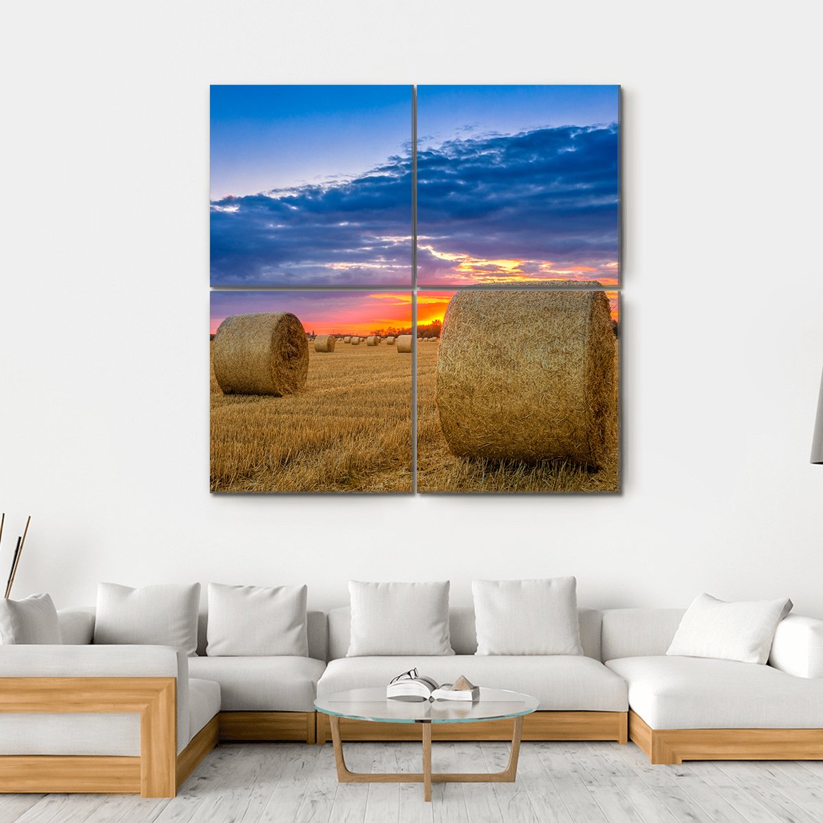 Hay Bale In Field Canvas Wall Art-4 Square-Gallery Wrap-17" x 17"-Tiaracle